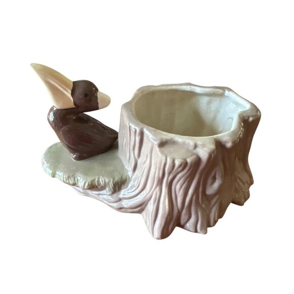 Vintage Ceramic Pelican On Tree Stump Planter‎ - Picture 1 of 11